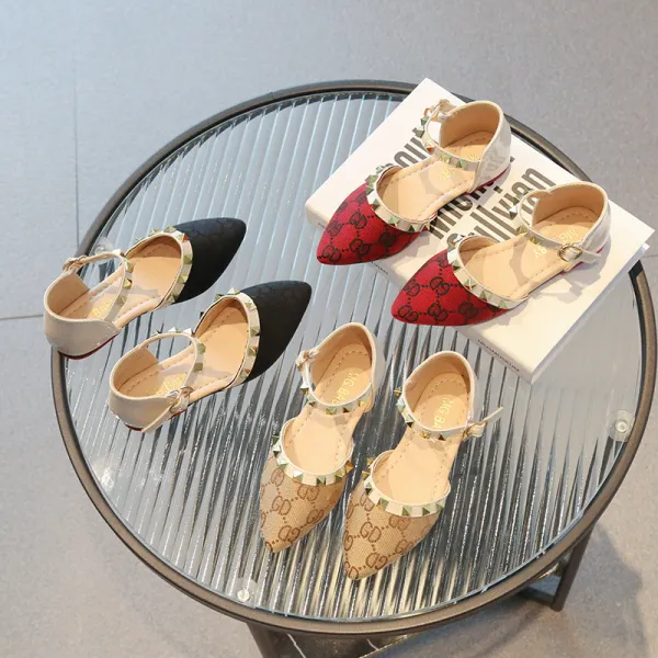 Kids Girl Pointed Toe Rivets Slingback Flat Sandal Shoes
