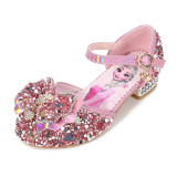 Girls Sequins Bows Princess Soft Soles Rough Heel Crystal Dress Shoes