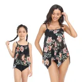 Matching Family Swimsuit Mom and Me Sling Mesh Flower Prints Two Pieces Bikini Set Swimwear