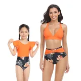 Matching Family Swimsuit Mom and Me Vintage High Waist Two Piece Bikini Set Swimwear