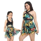 Matching Family Swimsuit Mom and Me Flower Prints Crossing Halter Plus Size Bikini Swimwear