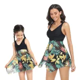 Mom and Me Plus Size Palm Leaves Prints Hight Waist Bikini Set Swimwear