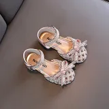 Girls Princess Glitter Sequins Pearl Bow Flower Girl Soft Soled Dress Shoes