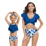 Matching Family Swimsuit Mom and Me Ruffle Hight Waist Tankini Bikini Set Swimwear