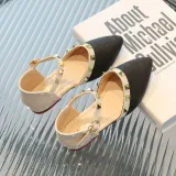 Kids Girl Pointed Toe Rivets Slingback Flat Sandal Shoes