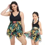 Mom and Me Plus Size Palm Leaves Prints Hight Waist Bikini Set Swimwear