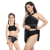 Matching Family Swimsuit Mom and Me Flower Prints Crossing Halter Plus Size Bikini Swimwear
