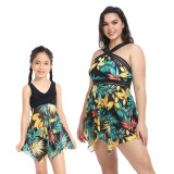 Matching Family Swimsuit Mom and Me Flower Prints Crossing Halter Plus Size Bikini Swimwear