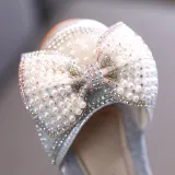Girls Princess Glitter Sequins Pearl Bow Soft Flat Soled Dress Shoes