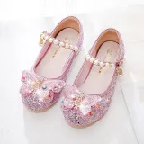 Girls Princess Glitter Sequins Butterfly Mary Jane Low Heel Dress Shoes