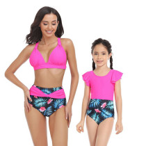 Matching Family Swimsuit Mom and Me Vintage High Waist Two Piece Bikini Set Swimwear