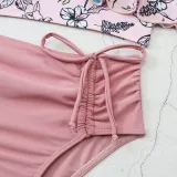 Mom and Me Flowers Off The Shoulders Drawstring High Waist Halter Bikinis Set