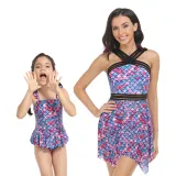 Matching Family Swimsuit Mom and Me Mermaids Crossing Halter Bikini Swimwear