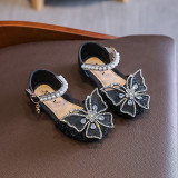 Girls Glitter Sequins Butterfly Princess Pearls Soft Flat Dress Shoes Sandals