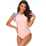 Matching Family Swimsuit Mom and Me Drawstring High Waist Halter Ruffles One Piece Swimwear