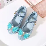 Girls Princess Glitter Sequins Bowknot Rough Heel Dress Shoes