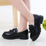 Girls Soft Soled Patent Leather Tassel Bow Loafers Shoes