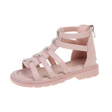 Kids Girl Soft Flat Non-slip Heel Zipper Gladiator Summer Sandals