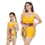Mom and Me Plus Size Palm Leaves Prints Hight Waist Bikini Set Swimwear