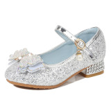Girls Princess Glitter Sequins Bowknot Rough Heel Dress Shoes