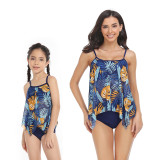 Matching Family Swimsuit Mom and Me Sling Mesh Flower Prints Two Pieces Bikini Set Swimwear
