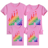 Family Matching Clothing Top Parent-kids Rainbow Castle Family T-shirts
