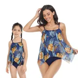Matching Family Swimsuit Mom and Me Sling Mesh Flower Prints Two Pieces Bikini Set Swimwear