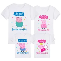 Family Matching Clothing Top Parent-kids Custom Name Birthday Party Celebration For Girls Cartoon Piggy Family T-shirts