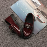 Girls Soft Thick Soled Patent Leather Loafers Shoes Mouse Uniform Dress Shoes