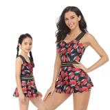 Matching Family Swimsuit Palm Leaves Prints Hight Waist Mom and Me Swimwear