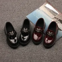 Girls Soft Thick Soled Patent Leather Loafers Shoes Mouse Uniform Dress Shoes