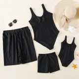 Matching Family Swimsuit King Prince Swim Black Swim Trunks and Queen Princess Bikini Swimwear