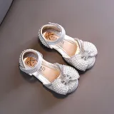 Girls Princess Glitter Sequins Pearl Bow Soft Flat Soled Dress Shoes