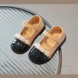 Kids Girl Leather Pearl Velcro Flower Girl Dress Shoes