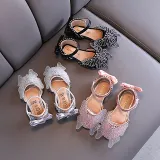 Girls Princess Sequins Mesh Butterfly Soft Flat Soled Dress Shoes