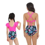 Matching Family Swimsuit Mom and Me Vintage High Waist Two Piece Bikini Set Swimwear