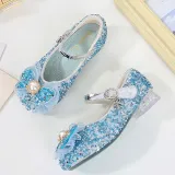 Girls Princess Glitter Sequins Mesh Pearl Bow Soft Soled Flat Dress Shoes