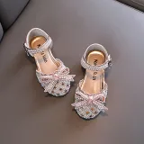 Girls Princess Glitter Sequins Pearl Bow Flower Girl Soft Soled Dress Shoes