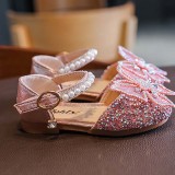 Girls Glitter Sequins Butterfly Princess Pearls Soft Flat Dress Shoes Sandals