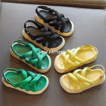 Kids Girl Velcro Weaving Soft Rubber Flats Summer Sandals