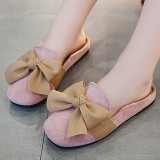 Kids Girl Closed Round Toe Bowknot Flat Mules Loafer Slipper Shoes