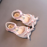 Girls Princess Sequins Pearl Bow Soft Flat Soled Dress Shoes