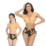 Mom and Me Tankini Bikini Hight Waist Ruffle Two Pieces Bikini Set Swimwear
