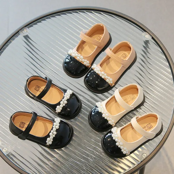 Kids Girl Leather Pearl Velcro Flower Girl Dress Shoes