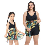 Mom and Me Plus Size Palm Leaves Prints Hight Waist Bikini Set Swimwear