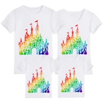 Family Matching Clothing Top Parent-kids Rainbow Castle Family T-shirts