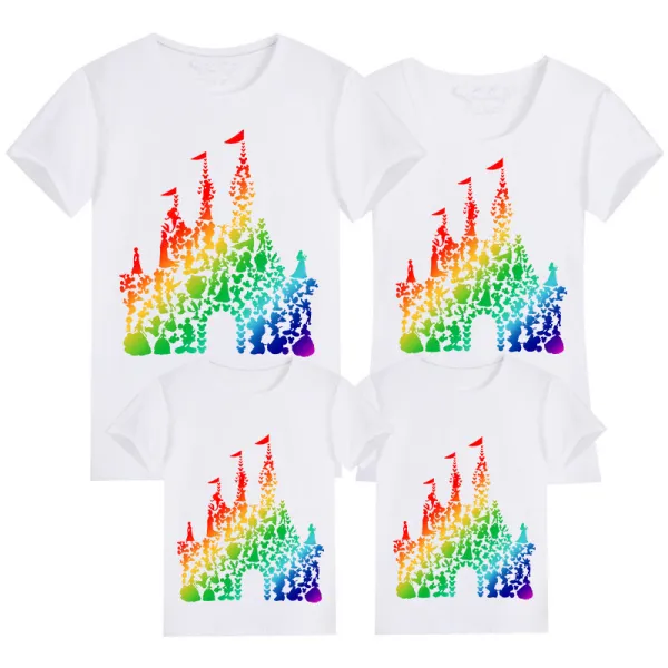 Family Matching Clothing Top Parent-kids Rainbow Castle Family T-shirts