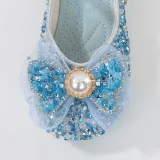 Girls Princess Glitter Sequins Mesh Pearl Bow Soft Soled Flat Dress Shoes