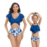 Matching Family Swimsuit Mom and Me Ruffle Hight Waist Tankini Bikini Set Swimwear