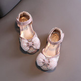 Girls Princess Glitter Sequins Pearl Bow Soft Flat Soled Dress Shoes